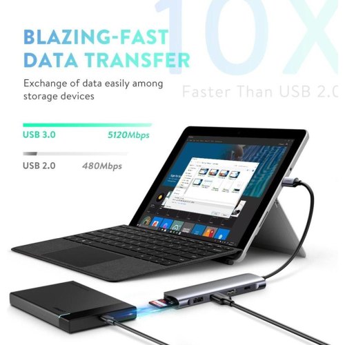 USB-хаб Ugreen, USB Type-C to 2 x USB 3.0 Type-A + HDMI + TF/SD with PD Power Supply, Space Gray (UGR-70411)