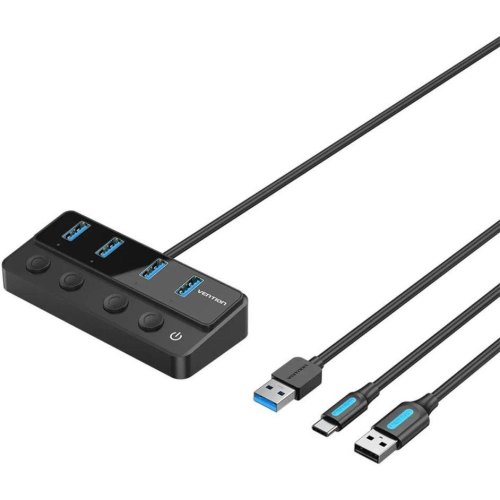 USB-хаб Vention, USB 3.0 to 4xUSB 3.0/USB Type-C Hub, з вимикачами на кожен порт, 1м, чорний (CHWBF)