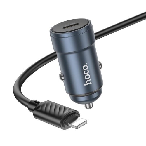 Автомобільний зарядний пристрій Hoco Z57 Glorious single-port, PD 30W, set (C to iP), Metal Gray (6942007633062)