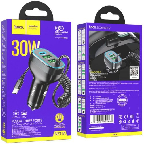 Автомобільний зарядний пристрій Hoco NZ11 Guide, PD 72W, Black (6942007602648)