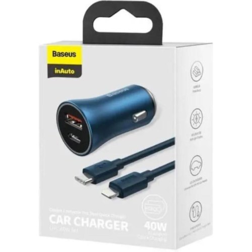Автомобільний зарядний пристрій Baseus Golden Contactor Pro Dual Fast Charger Car Charger, 40W, Blue (CGJP000003)