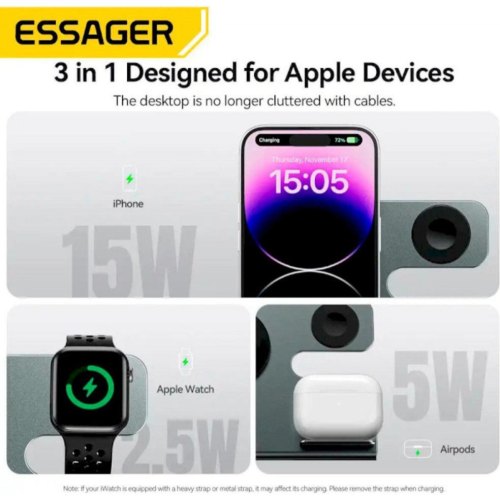 Бездротовий зарядний пристрій Essager Ruicheng, 15W, black (EWXZM-RC0G-Z)