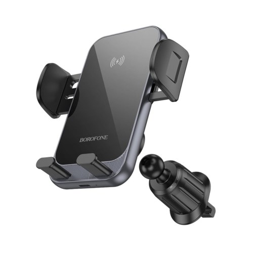 Автомобільний тримач для смартфона з бездротовим зарядним пристроєм Borofone BH220 Leader, Black/Gray (6941991115288)