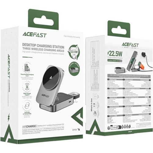 Бездротовий зарядний пристрій ACEFAST E22 Desktop 3-in-1, Metal Gray (6974316284079)