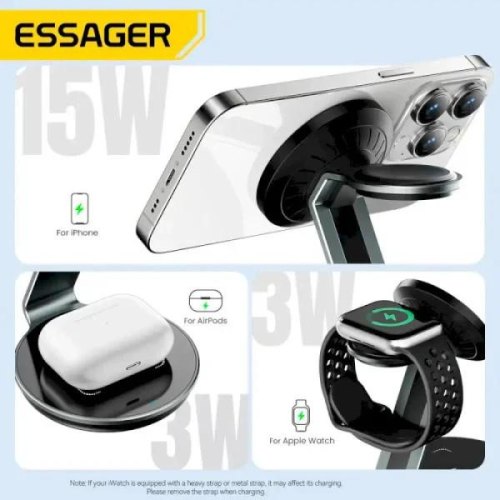 Бездротовий зарядний пристрій Essager, 3 in 1, black (EWXCX3-HY0G-Z)