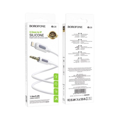 Аудіокабель Borofone BL20 True sound, Lightning to 3.5mm, White (6941991114403)