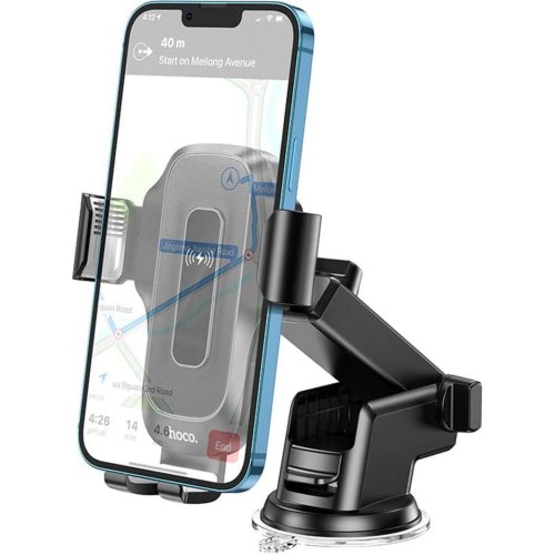 Автомобільний тримач для смартфона з бездротовим зарядним пристроєм Hoco HW3 Wise, Black (6931474791849)