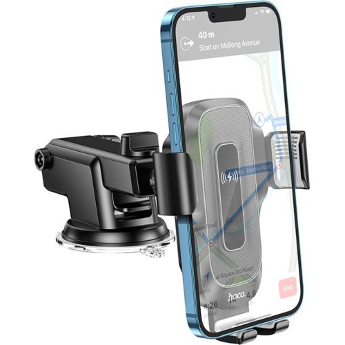 Автомобільний тримач для смартфона з бездротовим зарядним пристроєм Hoco HW3 Wise, Black (6931474791849)