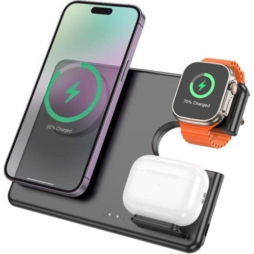 Бездротовий зарядний пристрій Hoco CQ1 Geek folding 3-in-1, Black (6942007602310)