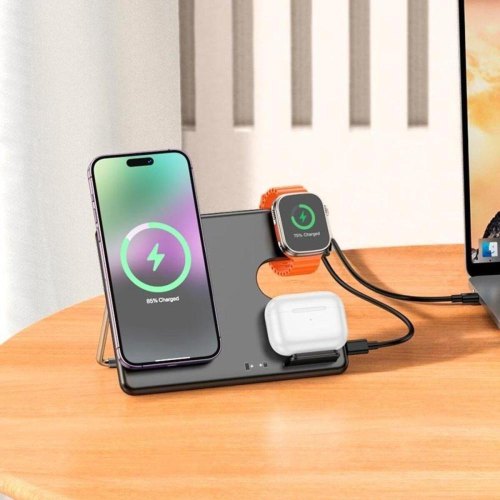 Бездротовий зарядний пристрій Hoco CQ1 Geek folding 3-in-1, Black (6942007602310)