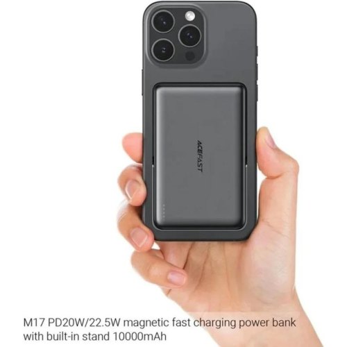 Зовнішній акумулятор Powerbank Acefast M17, 10000mAh, PD 20W/22.5W, вбудована підставка, Black (6974316284000)