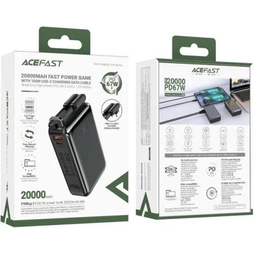Зовнішній акумулятор Powerbank Acefast M14, 20000mAh, PD 20W, кабель, Black (6974316283966)