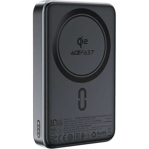 Зовнішній акумулятор Powerbank Acefast M11, 10000mAh, PD 30W, бездротова зарядка Qi2, Black (6974316282341)