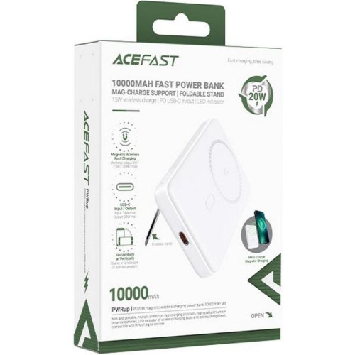 Зовнішній акумулятор Powerbank Acefast M6, 10000mAh, PD 20W, бездротова зарядка, White (AFM6W)