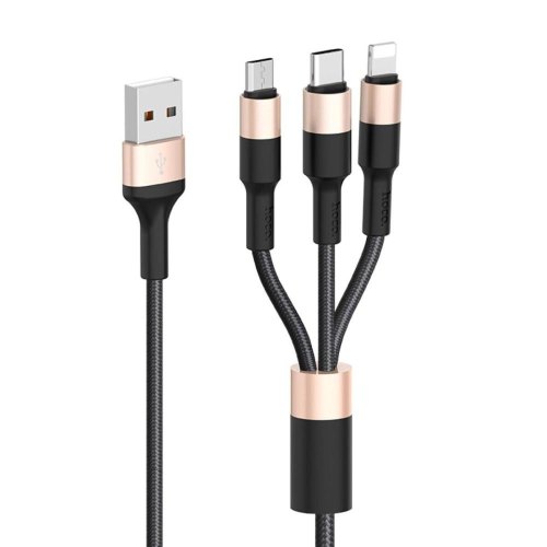 Кабель Hoco X26, USB Type-A to Lightning/USB Type-C/Micro USB, 2A, 1м, Black/Gold (6957531080275)