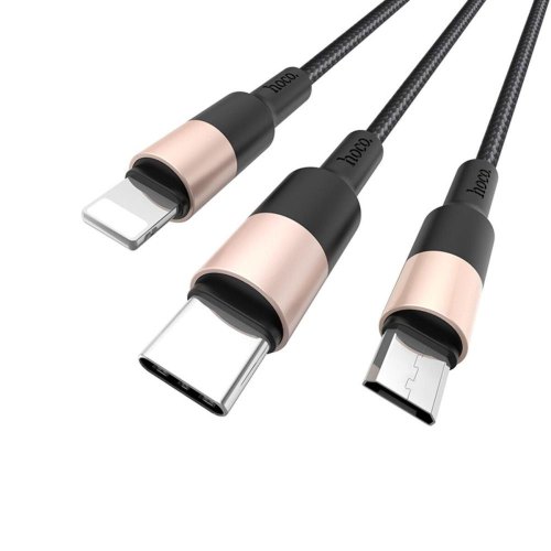 Кабель Hoco X26, USB Type-A to Lightning/USB Type-C/Micro USB, 2A, 1м, Black/Gold (6957531080275)