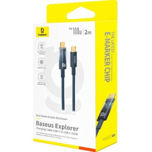 Кабель Baseus Explorer Charging Cable, USB Type-C to USB Type-C, 100W, автовимкнення, 2м, Deepsea Blue (P10319704321-01)
