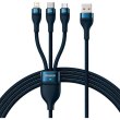 Кабель Baseus Flash Series II One-for-three Fast Charging Data Cable, USB Type-A to Micro USB/Lightning/USB Type-C, 100W, 1.2м, Blue (CASS030003)