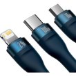 Кабель Baseus Flash Series II One-for-three Fast Charging Data Cable, USB Type-A to Micro USB/Lightning/USB Type-C, 100W, 1.2м, Blue (CASS030003)