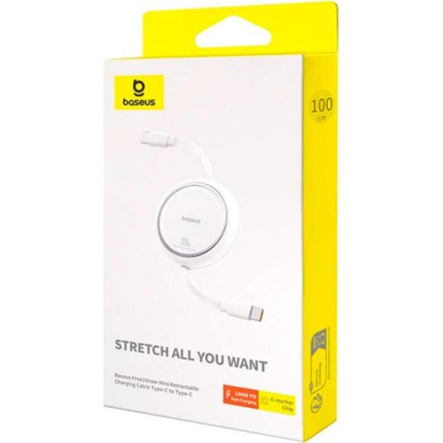 Кабель Baseus Free2Draw Mini Retractable Charging Cable, USB Type-C to USB Type-C, 100W, 1м, Moon White (P10364500211-00)