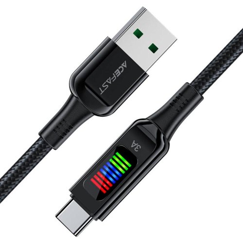 Кабель Acefact C7-04, USB Type-A to USB Type-C, 3A, 1.2м, LED, Black (6974316282785)