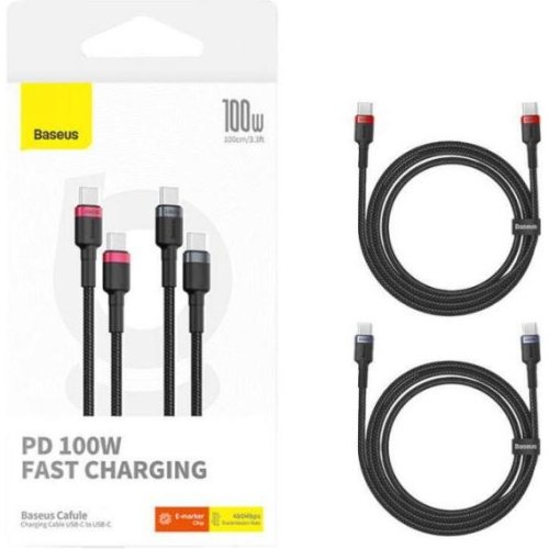 Кабель Baseus Cafule Charging Cable, USB Type-C to USB Type-C, 100W, 1м, 2pcs, Red-Black/Grey-Black (P10318306003-00)