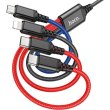 Кабель Hoco X76, USB Type-A to Lightning/2xUSB Type-C/Micro USB, 2A, 1м, Black/Red/Blue (6931474768650)