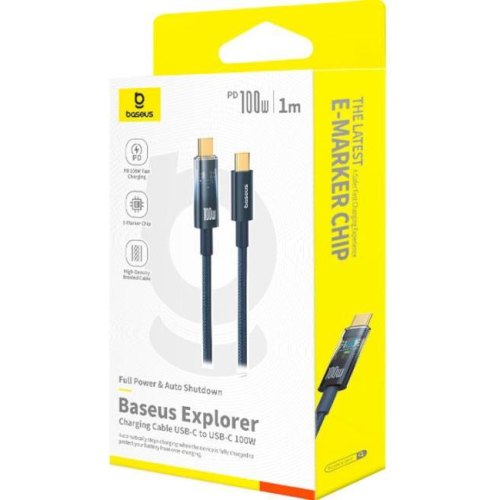 Кабель Baseus Explorer Charging Cable, USB Type-C to USB Type-C, 100W, автовимкнення, 1м, Deepsea Blue (P10319704321-00)