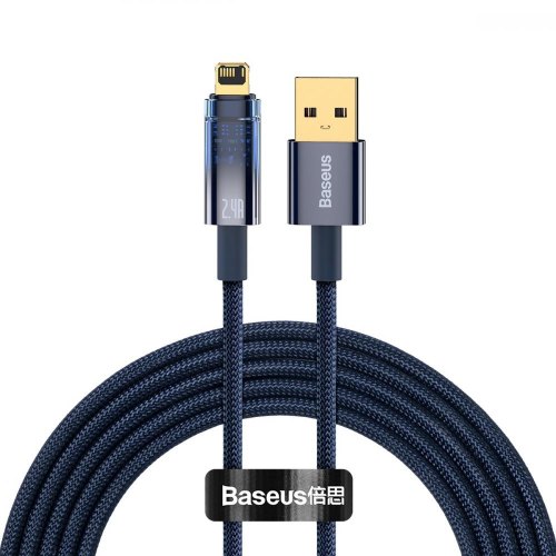 Кабель Baseus Explorer Series Auto Power-Off Fast Charging Data Cable, USB Type-A to Lightning, 2.4A, 2м, Blue (CATS000503)