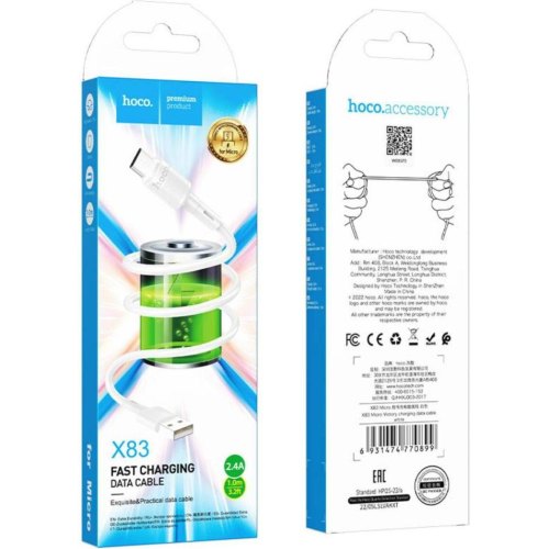Кабель Hoco X83, USB Type-A to Micro USB, 2.4A, 1м, White (6931474770899)