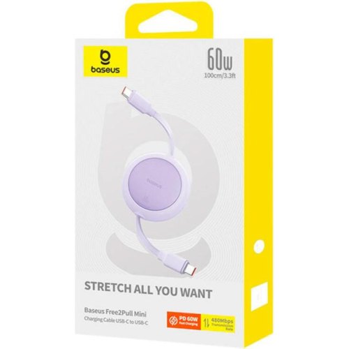 Кабель Baseus Free2Pull Mini Charging Cable, USB Type-C to USB Type-C, 60W, 1м, Nebula Purple (P10364500511-01)