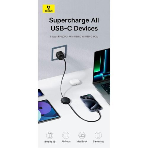 Кабель Baseus Free2Pull Mini Charging Cable, USB Type-C to USB Type-C, 60W, 1м, Nebula Purple (P10364500511-01)