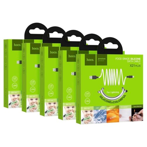 Кабель Hoco X21 Plus, USB Type-A to Lightning, 2.4A, 1м, Black/White (6931474711816)