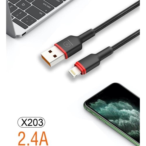 Кабель WUW X203, USB Type-A to Lightning, 2.4А, Black (6972573336210)
