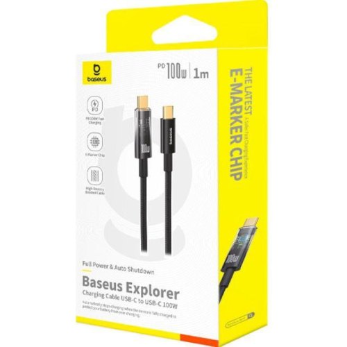 Кабель Baseus Explorer Charging Cable, USB Type-C to USB Type-C, 100W, автовимкнення, 1м, Cluster Black (P10319703111-00)