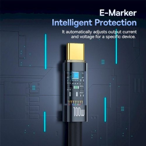 Кабель Baseus Explorer Charging Cable, USB Type-C to USB Type-C, 100W, автовимкнення, 1м, Cluster Black (P10319703111-00)