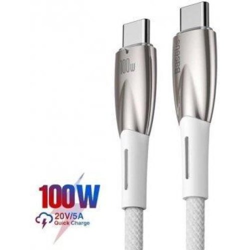 Кабель Baseus Glimmer Series Fast Charging Data Cable, USB Type-C to USB Type-C, 100W, 1м, White (CADH000702)