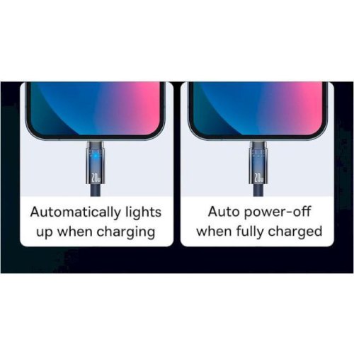 Кабель Baseus Explorer Series Auto Power-Off Fast Charging Data Cable, USB Type-C to Lightning, 20W, 2м, Blue (CATS000103)