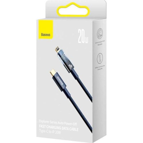 Кабель Baseus Explorer Series Auto Power-Off Fast Charging Data Cable, USB Type-C to Lightning, 20W, 2м, Blue (CATS000103)