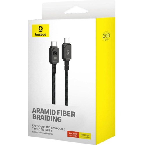 Кабель Baseus Unbreakable Series Fast Charging Data Cable, USB Type-C to USB Type-C, 100W, 2м, Cluster Black (P10355800111-01)