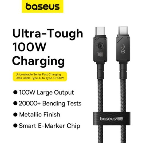 Кабель Baseus Unbreakable Series Fast Charging Data Cable, USB Type-C to USB Type-C, 100W, 2м, Cluster Black (P10355800111-01)