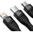 Кабель Baseus Flash Series II One-for-three Fast Charging Data Cable, USB Type-A to Micro USB/Lightning/USB Type-C, 66W, 1.2м, Black (CASS040001)