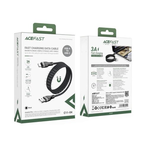 Кабель Acefact C11-04, USB Type-A to USB Type-C, 3A, 1.2м, Black (6974316280224)