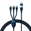 Кабель Baseus Flash Series II Two-for-three Charging Cable, USB Type-A/USB Type-C to Micro USB/Lightning/USB Type-C, 100W, 1.2м, Blue (CASS030103)