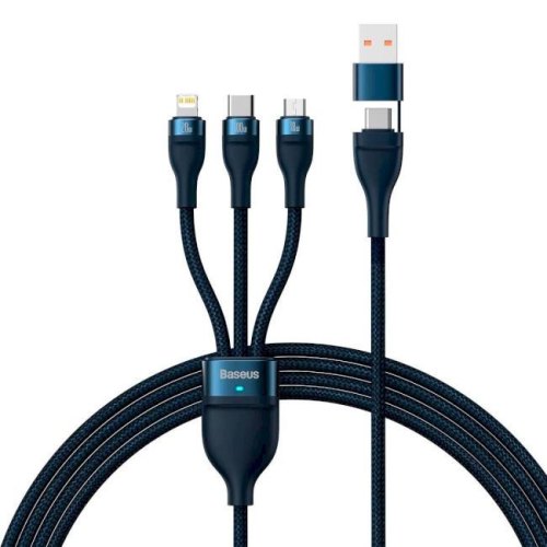 Кабель Baseus Flash Series II Two-for-three Charging Cable, USB Type-A/USB Type-C to Micro USB/Lightning/USB Type-C, 100W, 1.2м, Blue (CASS030103)