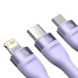 Кабель Baseus Flash Series II One-for-three Fast Charging Data Cable, USB Type-A to Micro USB/Lightning/USB Type-C, 66W, 1.2м, Purple (CASS040005)