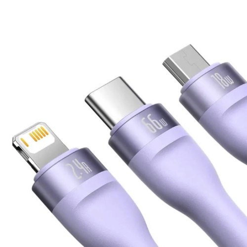 Кабель Baseus Flash Series II One-for-three Fast Charging Data Cable, USB Type-A to Micro USB/Lightning/USB Type-C, 66W, 1.2м, Purple (CASS040005)
