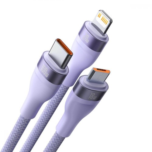 Кабель Baseus Flash Series II Two-for-three Charging Cable, USB Type-A/USB Type-C to Micro USB/Lightning/USB Type-C, 100W, 1.2м, Purple (CASS030105)