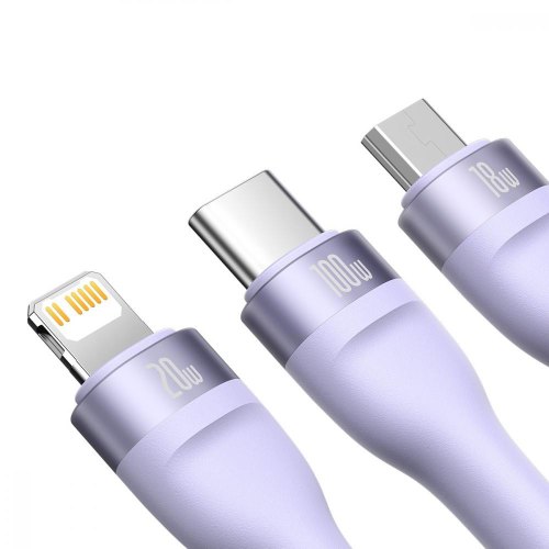 Кабель Baseus Flash Series II Two-for-three Charging Cable, USB Type-A/USB Type-C to Micro USB/Lightning/USB Type-C, 100W, 1.2м, Purple (CASS030105)