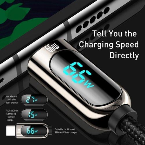 Кабель Baseus Display Fast Charging Data Cable, USB Type-A to USB Type-C, 66W, 1м, Black (CASX020001)